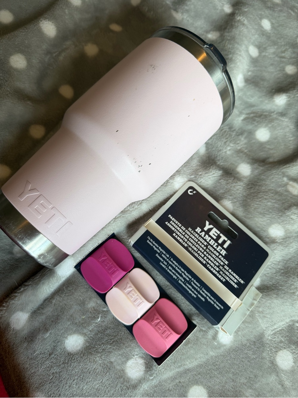 Yeti Light Pink Rambler Tumbler with Pink Accessory Caps